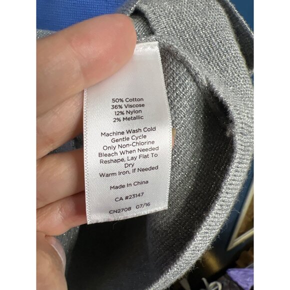 Talbots Large Tunic Boat Neck Sweater Blue, Silver, cream - Picture 8 of 9